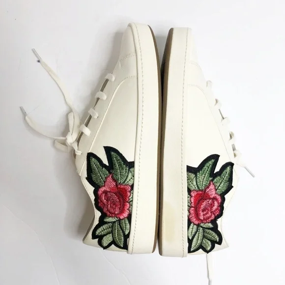 Joie- NEW Daryl Leather Embroidered Floral Sneakers SiE 6 - Picture 3 of 5